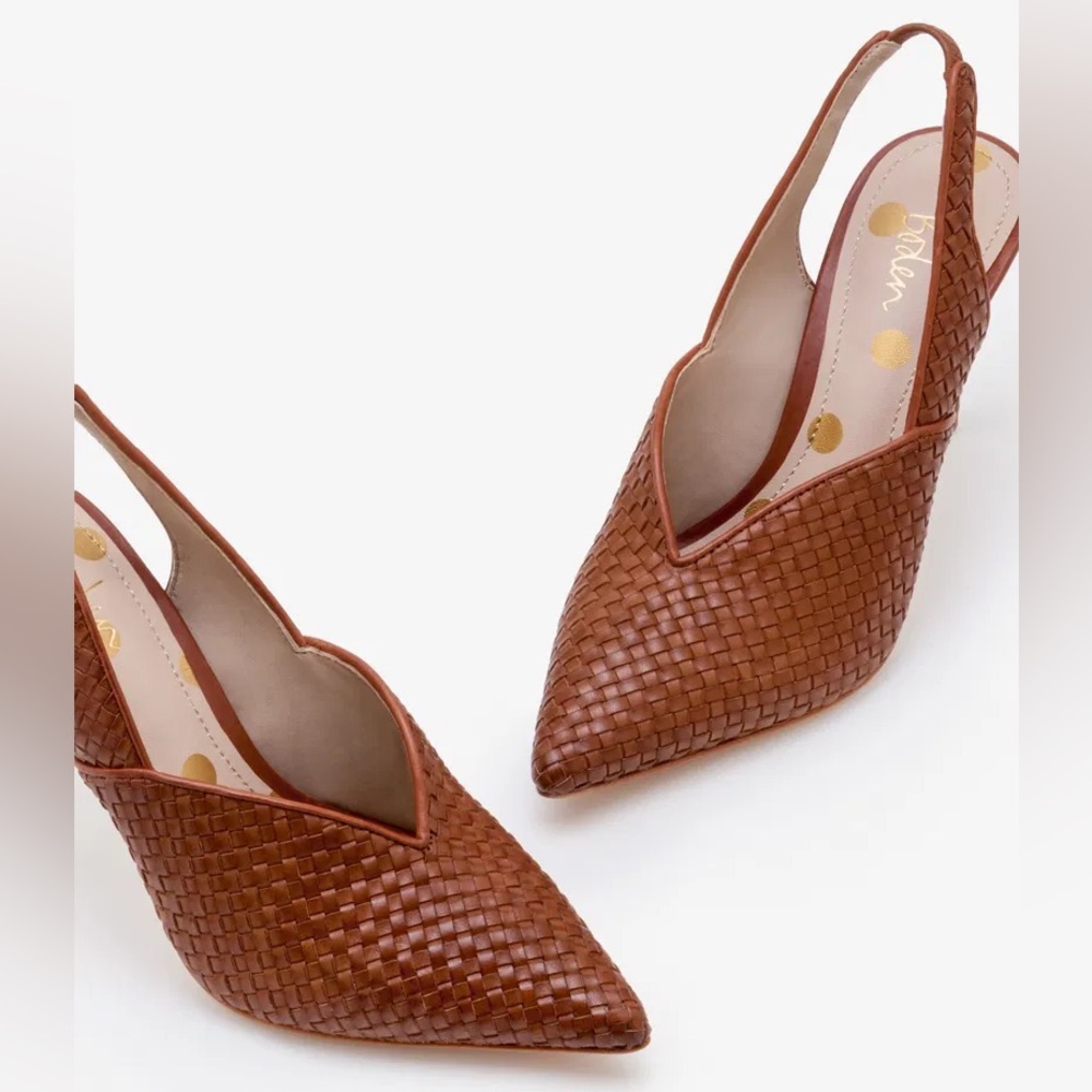 Boden Brown Woven Leather Pointed Slingback Heels - Picture 3 of 12